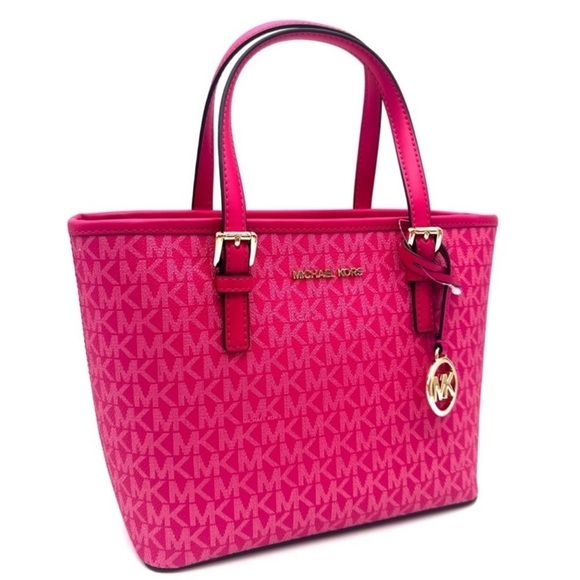 Michael Kors Jet Set Travel Extra-Small Top Zip Tote Bag Electric Pink - Picture 1 of 10